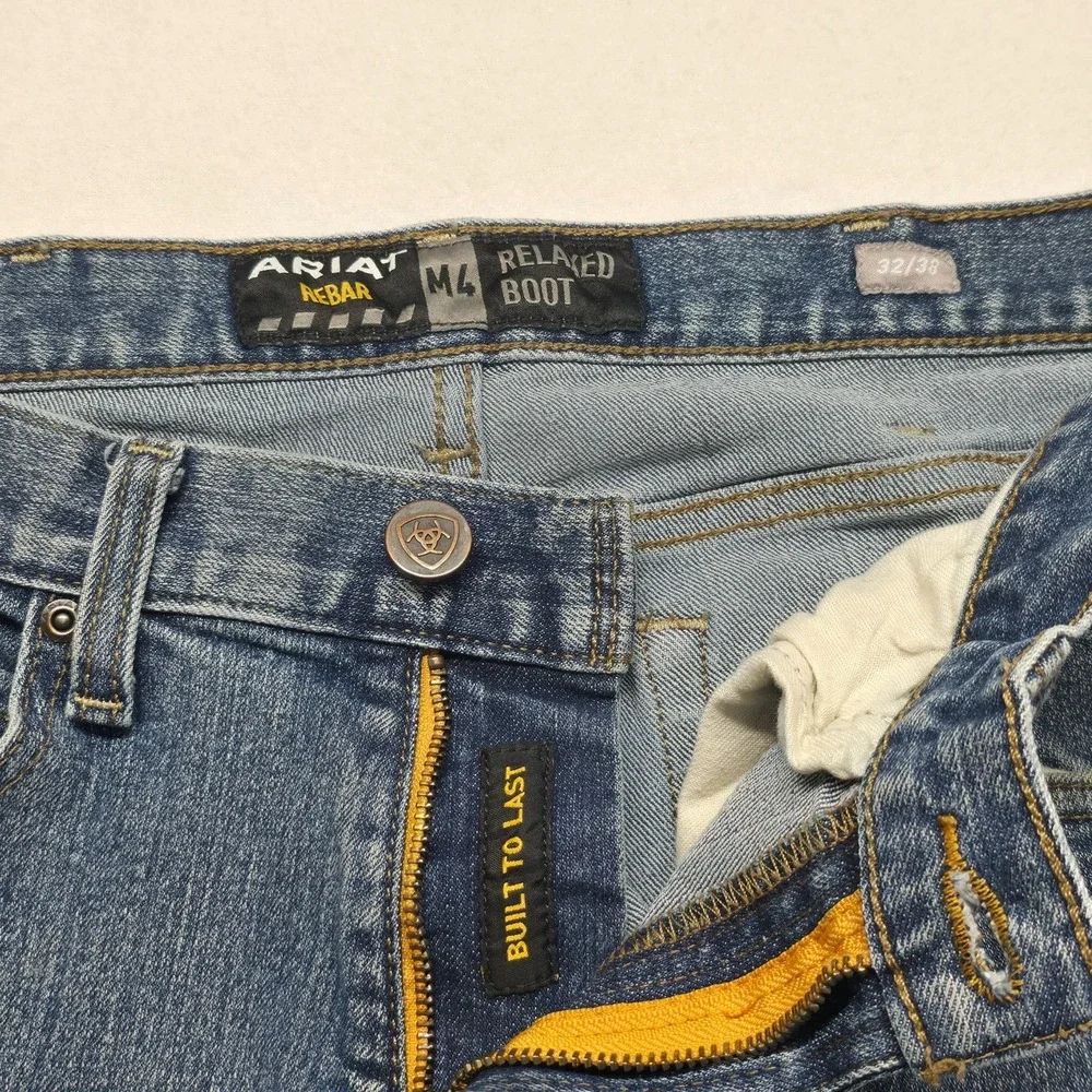 Ariat M4 Rebar Relaxed Boot Cut Denim Blue Jeans Size 32x38 Actual 31x37